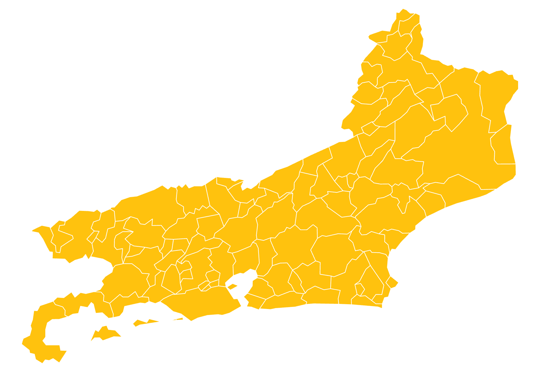 Mapa do estado do Rio de Janeiro com os 92 municípios